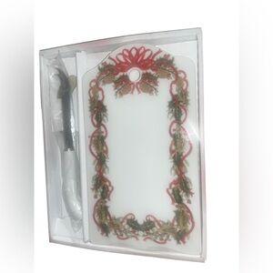 Vtg Xmas Cheese Board & Knife Set